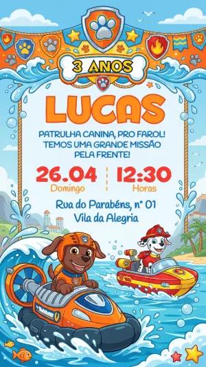 Convite de Aniversário Patrulha Canina Zuma e Marshall Editável