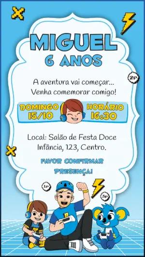 Convite de Aniversário Brancoala Gamer para Editar Online
