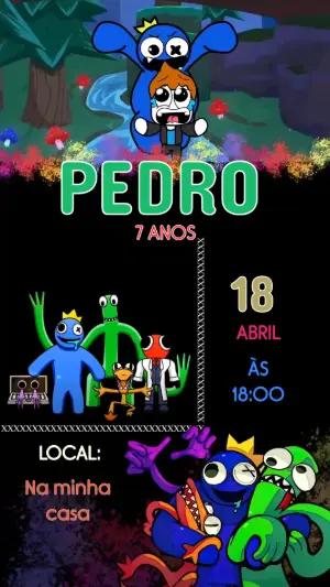 Convite Animado Rainbow Friends para Aniversário Editável