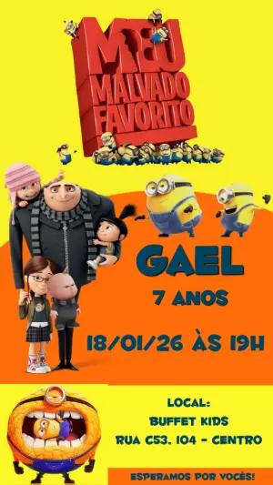 Convite Digital Aniversário Minions e Gru Modelo para Editar