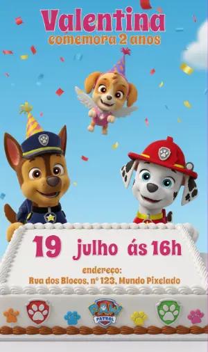 Convite de Aniversário Patrulha Canina para Editar Online