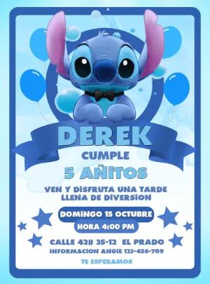 Invitación de Cumpleaños de Stitch Azul para Editar