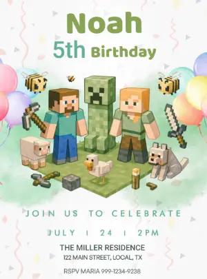 Minecraft Birthday Invitation Editable Template