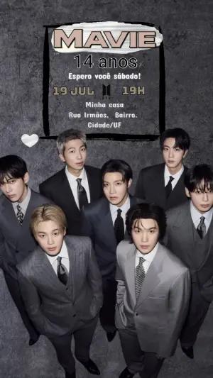 Convite de Aniversário BTS K-pop Elegante para Editar