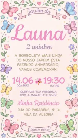 Convite de Aniversário Jardim das Borboletas Delicado para Editar