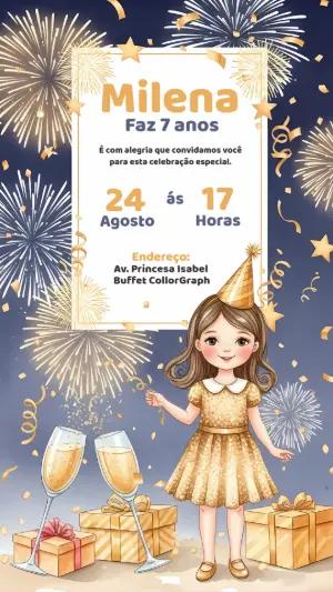 Convite de Aniversário Ano Novo Dourado para Editar Online