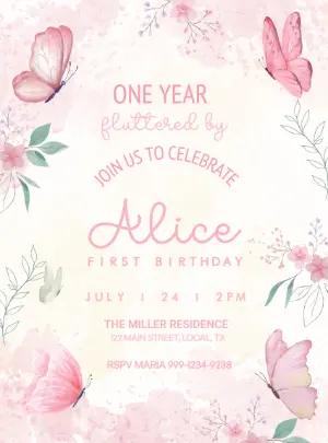 Enchanted Butterfly First Birthday Invitation | Editable Template