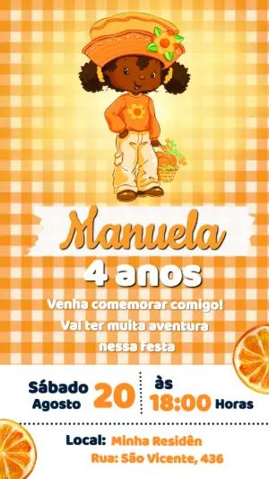 Convite de Aniversário Laranjinha Moranguinho Editável