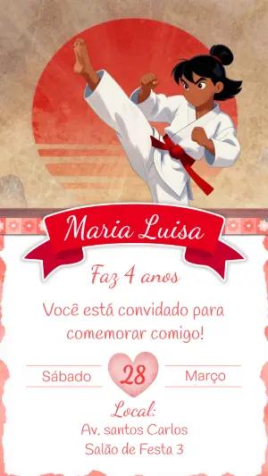 Convite Digital Aniversário Karatê Menina para Editar