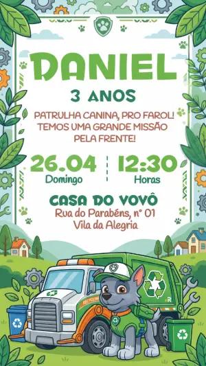 Convite Aniversário Infantil Rocky Patrulha Canina Editável