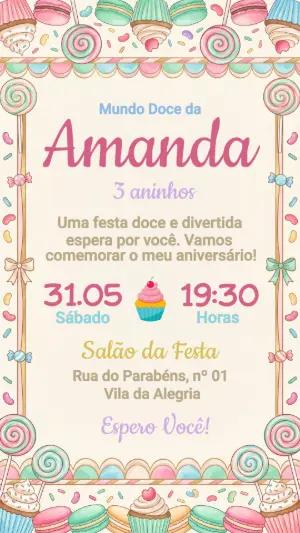 Convite de Aniversário Mundo Doce Candy Color para Editar