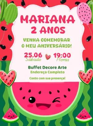 Convite de Aniversário Melancia Fofo para Editar Online
