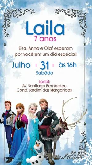 Convite Aniversário Frozen com Personagens para Editar Online