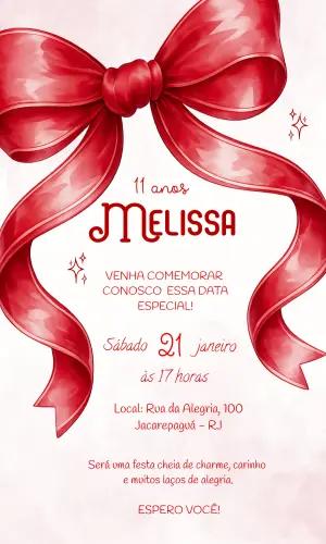 Convite de Aniversário com Laço Vermelho Elegante para Editar