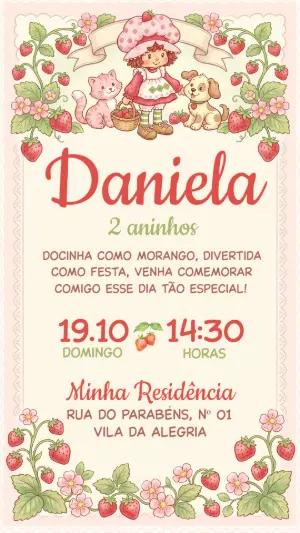Convite de Aniversário Moranguinho Vintage Editável