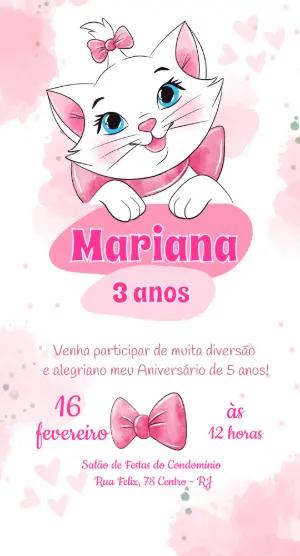Convite de Aniversário Gatinha Marie Rosa para Editar
