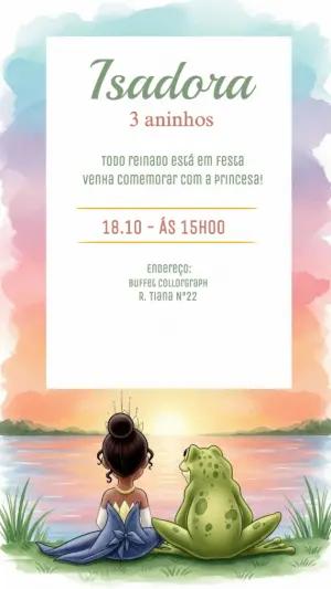 Convite Aniversário Princesa e o Sapo para Editar Online