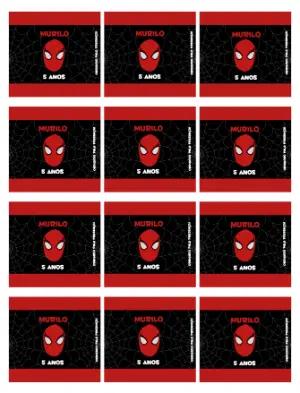 Adesivo para Bala Personalizada Homem-Aranha Vermelho e Preto para Editar
