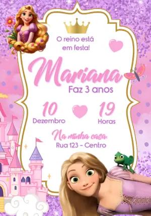 Convite de Aniversário Rapunzel Rosa e Lilás para Editar