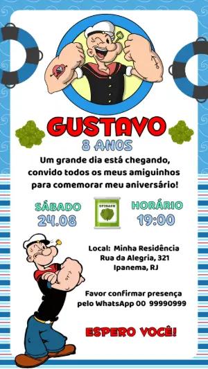 Convite de Aniversário Popeye para Editar Online