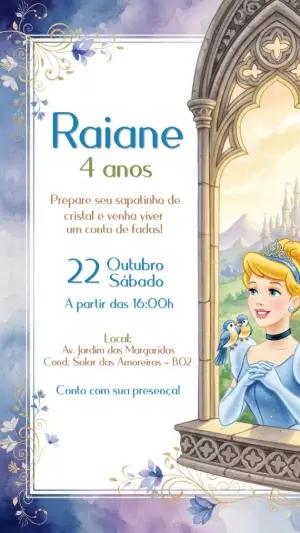 Convite de Aniversário Cinderela Editável para Imprimir