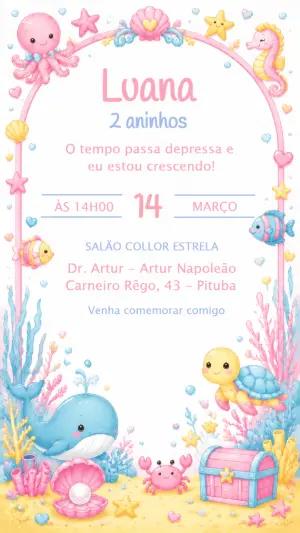 Convite de Aniversário Fundo do Mar Fofo para Editar