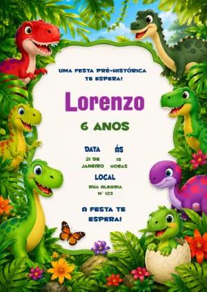Convite de Aniversário Dinossauro Jurássico para Editar