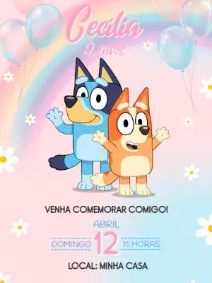 Convite Digital Bluey e Bingo Tons Pastel para Editar