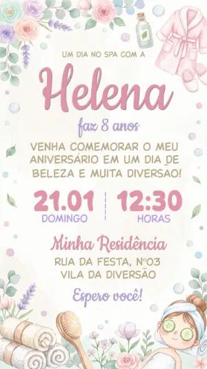 Convite de Aniversário Spa Day Aquarela para Editar