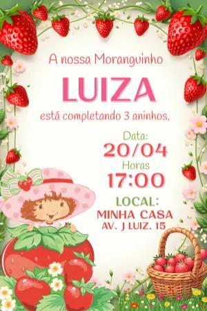 Convite de Aniversário Moranguinho Editável Online