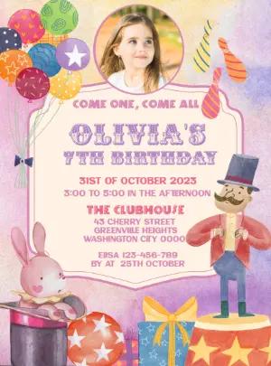 Editable Circus Magic Show Birthday Invitation Template