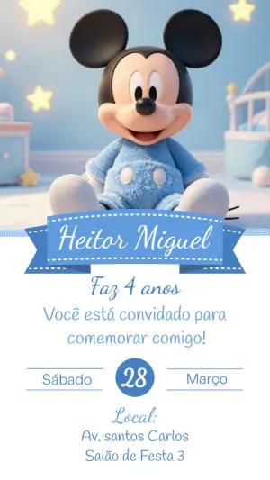 Convite de Aniversário Mickey Baby Azul Modelo Editável