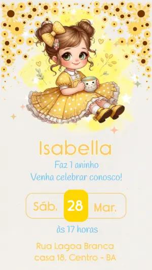 Convite Digital Aniversário Infantil Menina Girassol Editável