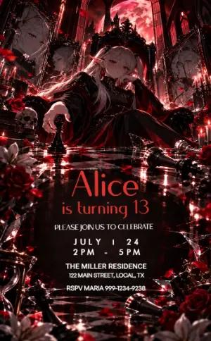 Gothic Frieren Anime Birthday Invitation Template