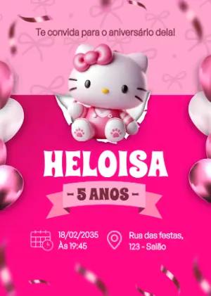 Convite de Aniversário Hello Kitty Rosa para Editar Online