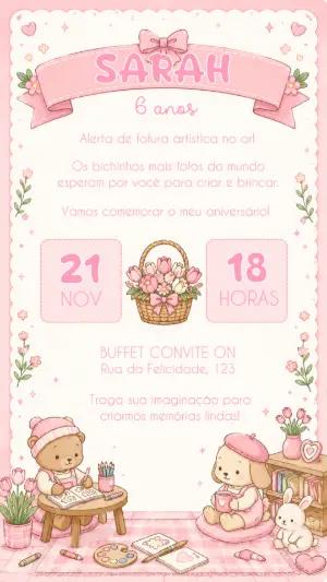 Convite Aniversário Ateliê Fofo Ursinho Editável