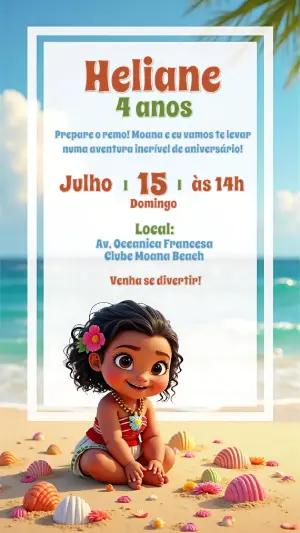 Convite de Aniversário Moana Baby na Praia para Editar
