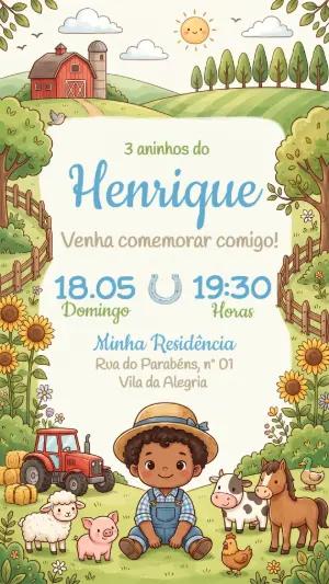 Convite de Aniversário Fazendinha Menino Editável para Festa