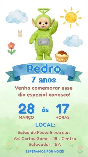 Convite de Aniversário Infantil Teletubbies Dipsy Editável