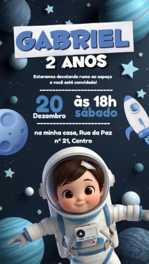 Convite Digital Festa no Espaço com Astronauta Editável