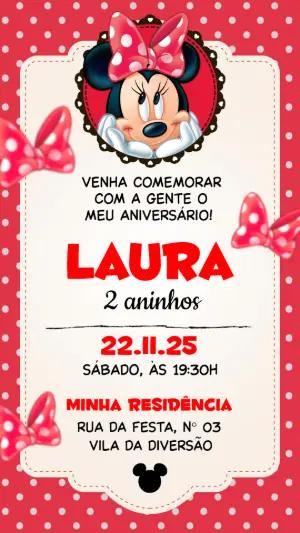 Convite de Aniversário Minnie Vermelha Clássico Editável