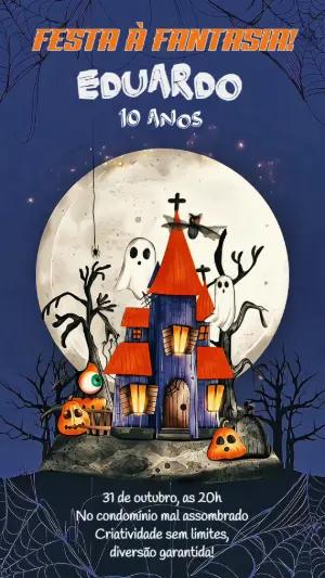 Convite Animado Aniversário Halloween Assustador para Editar Online