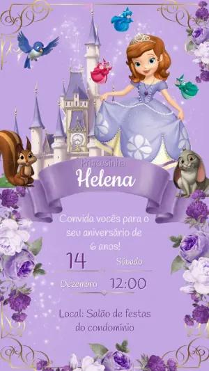 Convite de Aniversário Princesa Sofia Lilás para Editar