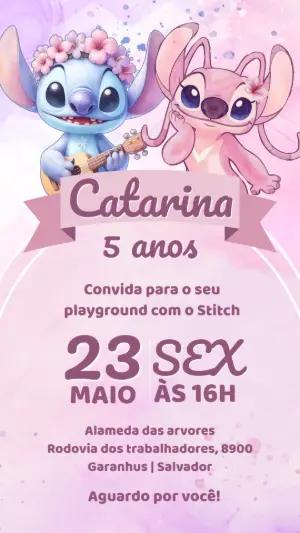Convite de Aniversário Stitch e Angel para Editar Online