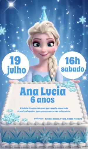 Convite de Aniversário Frozen com Elsa para Editar Online