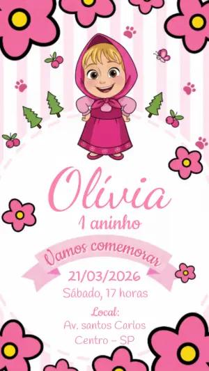 Convite Digital Aniversário Infantil Masha e o Urso Editável