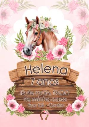 Convite de Aniversário Cavalo Floral Rosa para Editar