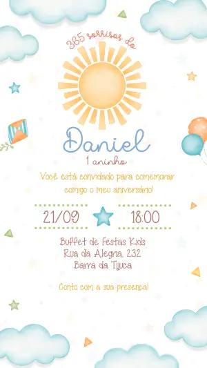 Convite de Aniversário Infantil Sol 365 Sorrisos Editável
