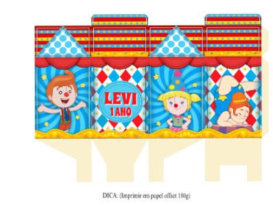 Caixa Milk Circo Infantil Colorido para Aniversário Editável