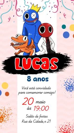 Convite Aniversário Rainbow Friends Editável Online